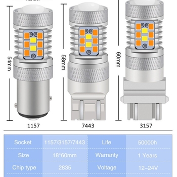 LED dvobojni pokazivač BAY15D 1157 3030 28SMD, 12V, bijelo svjetlo za vožnju i žuto kočiono svjetlo