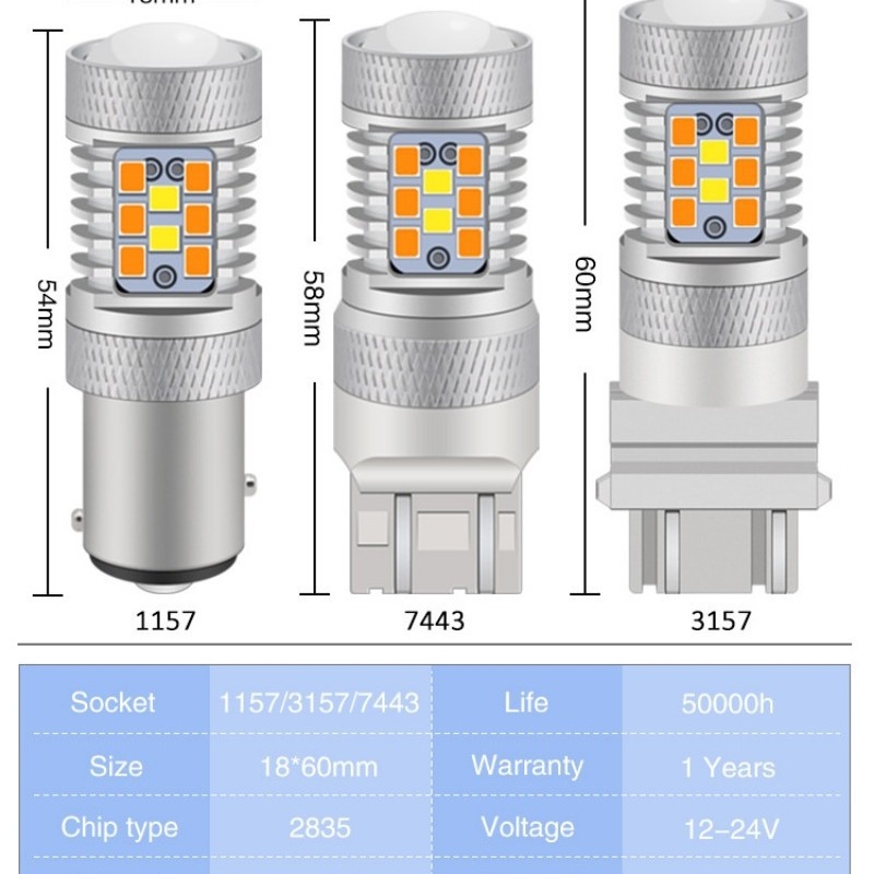 LED dvobojni pokazivač BAY15D 1157 3030 28SMD, 12V, bijelo svjetlo za vožnju i žuto kočiono svjetlo