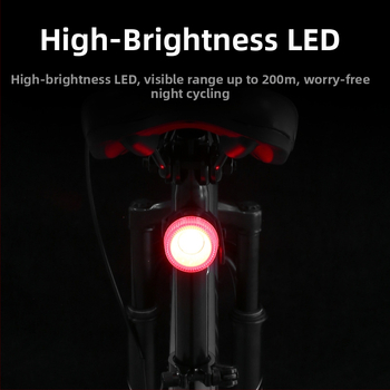 Dviračio stabdžių galinis žibintas su išmaniu vibracijos jutikliu, skirtas naktiniam važiavimui, didelis ryškumas, atsparus vandeniui, ilgas baterijos veikimo laikas