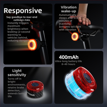 Cyclami Cy120 dviratės galinis žibintas su išmaniuoju stabdžio ir vibracijos jutikliu