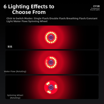 Cyclami Cy120 dviratės galinis žibintas su išmaniuoju stabdžio ir vibracijos jutikliu