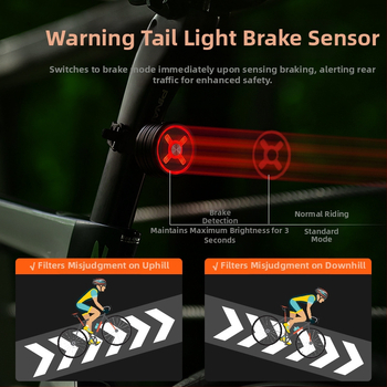 ACRUNU Dviračio galinis žibintas iš aliuminio lydinio su išmaniu stabdžio jutikliu — kalnų ir kelių dviračiams, naktiniam važiavimui, 45 g, 12–60 val.