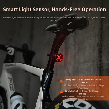 ACRUNU Dviračio galinis žibintas iš aliuminio lydinio su išmaniu stabdžio jutikliu — kalnų ir kelių dviračiams, naktiniam važiavimui, 45 g, 12–60 val.