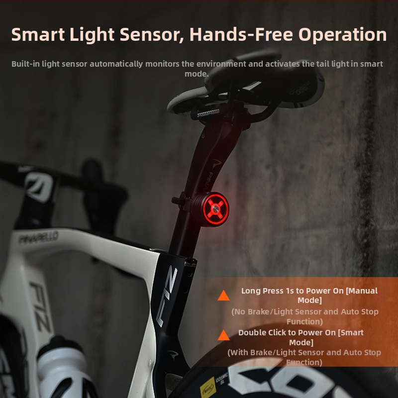 ACRUNU Dviračio galinis žibintas iš aliuminio lydinio su išmaniu stabdžio jutikliu — kalnų ir kelių dviračiams, naktiniam važiavimui, 45 g, 12–60 val.