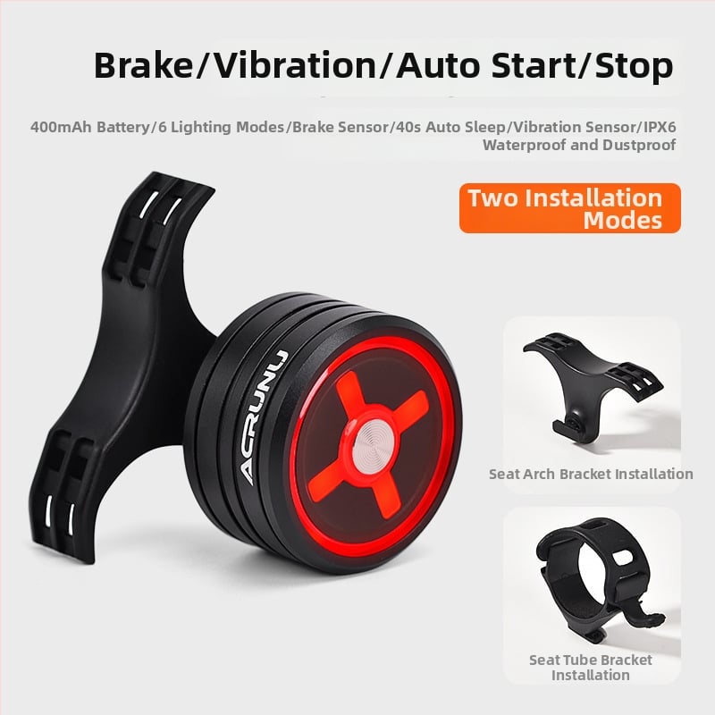 ACRUNU Dviračio galinis žibintas iš aliuminio lydinio su išmaniu stabdžio jutikliu — kalnų ir kelių dviračiams, naktiniam važiavimui, 45 g, 12–60 val.