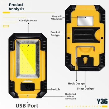LED COB pracovné svetlo s nabíjaním USB, 10W, 3.7V, 4000mAh