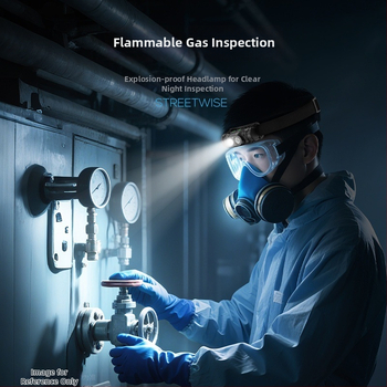 Многофункционална взривоустойчива челна лампа с жестов сензор, LED осветление, ABS корпус, батерия 800–5000 мАч, зареждане, обхват 100–200 м