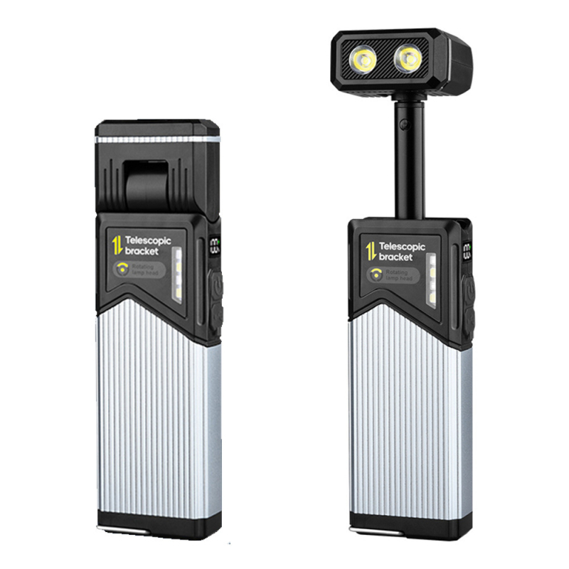 Teleszkópos, forgó mágneses munkalámpa — kézzel hajtott, újratölthető LED zseblámpa, 360° forgás, 3W, 1400mAh