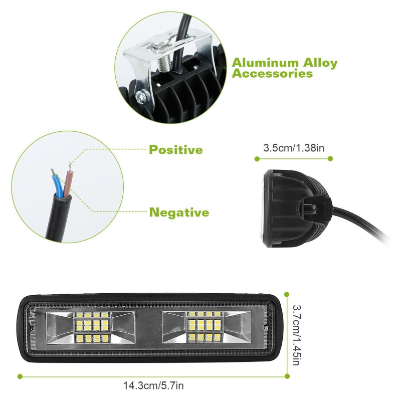 Автомобилна LED праволинейна работна лампа, 48W, 9-36V, LED източник, 6500K, алуминий + PC + неръждаема стомана