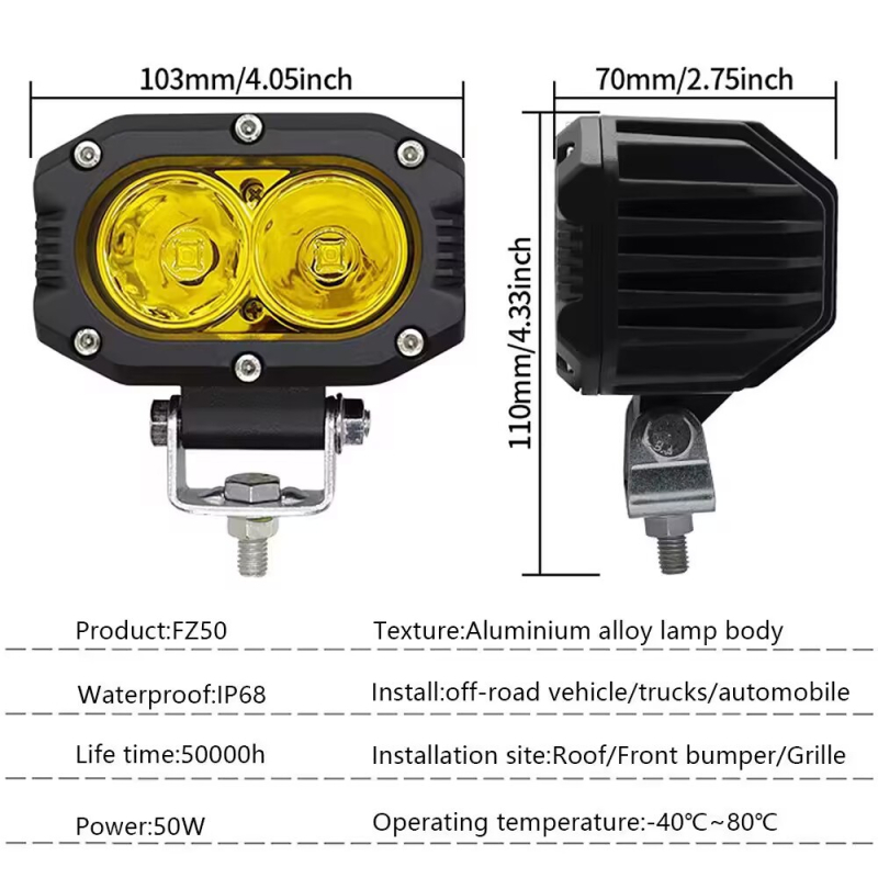 LED radna svjetiljka za automobil, off-road reflektor, aluminijsko i PC kućište, 5000 lm, 20 W, 10–30 V, vijek trajanja 50.000 h