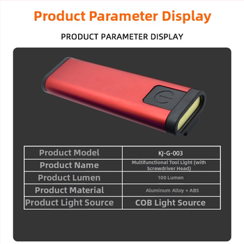 COB automobilių darbo lemputė su atsuktuvo galvute — Nešiojama, aliuminis+ABS, COB šviesa, baterijomis maitinama, rankinis energijos generavimas, spindulio nuotolis 50–100 m