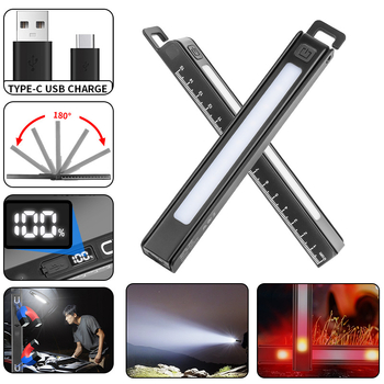 Mágneses összecsukható munka lámpa újratölthető LED-del, 3W, beépített Li-ion akkumulátor, többfunkciós vonalzó, kültéri használatra