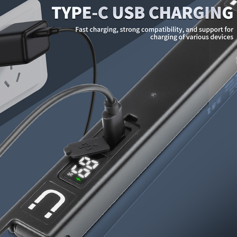 Mágneses összecsukható munka lámpa újratölthető LED-del, 3W, beépített Li-ion akkumulátor, többfunkciós vonalzó, kültéri használatra