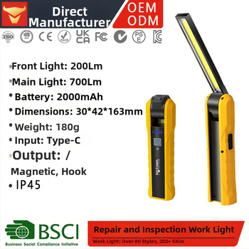 LED darbo šviesa su stipriu magnetu, paslėptas kabliukas, 2000mAh baterija, 3W galia, 360° sukimasis