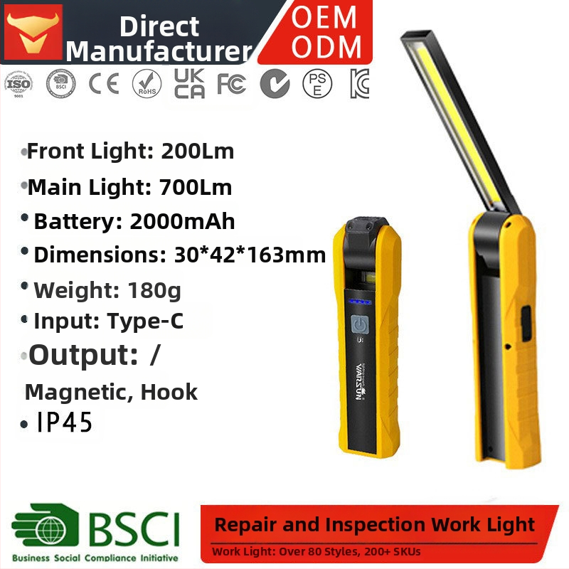 LED darbo šviesa su stipriu magnetu, paslėptas kabliukas, 2000mAh baterija, 3W galia, 360° sukimasis