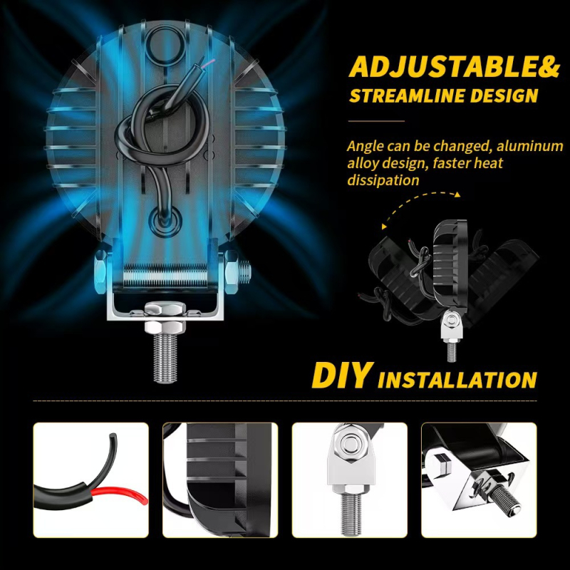 Autó kör alakú LED munkalámpa 18W, 9-80V, 3030 LED, élettartam 30 000 óra, alumínium ház