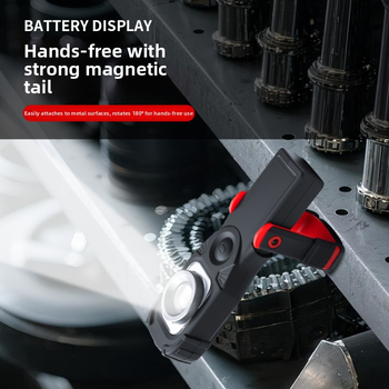 Ръчна COB LED работна лампа S695 – COB+LED, 3.7V, 6000–7000K, размери 45.5×64.1×208 мм