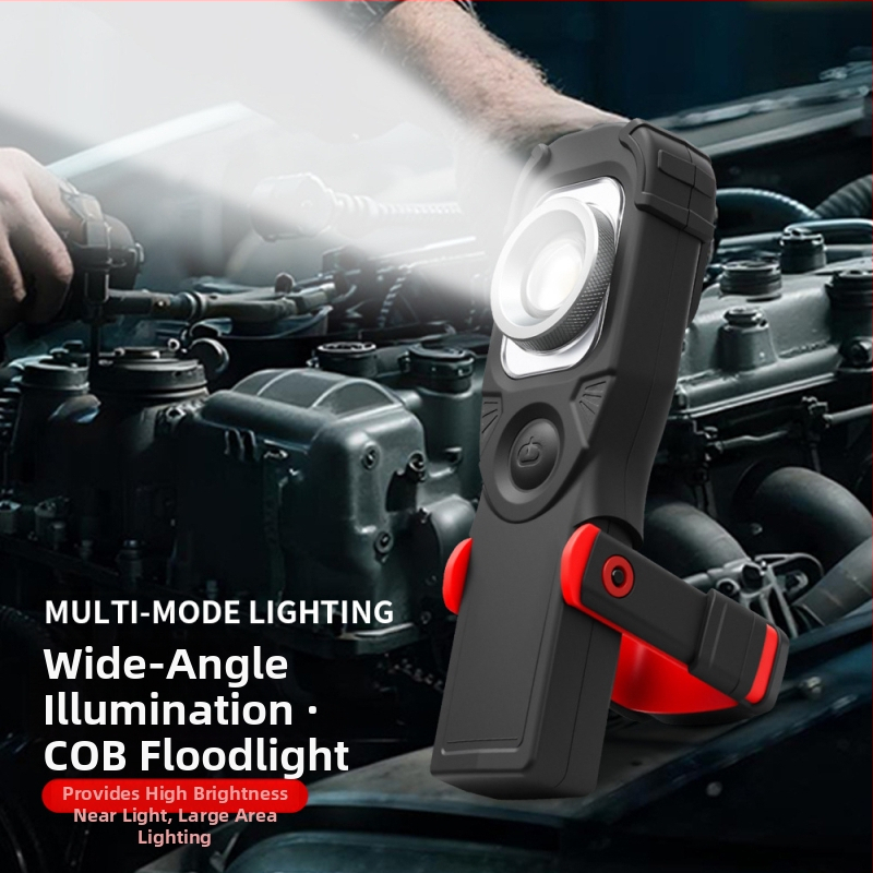 Ръчна COB LED работна лампа S695 – COB+LED, 3.7V, 6000–7000K, размери 45.5×64.1×208 мм