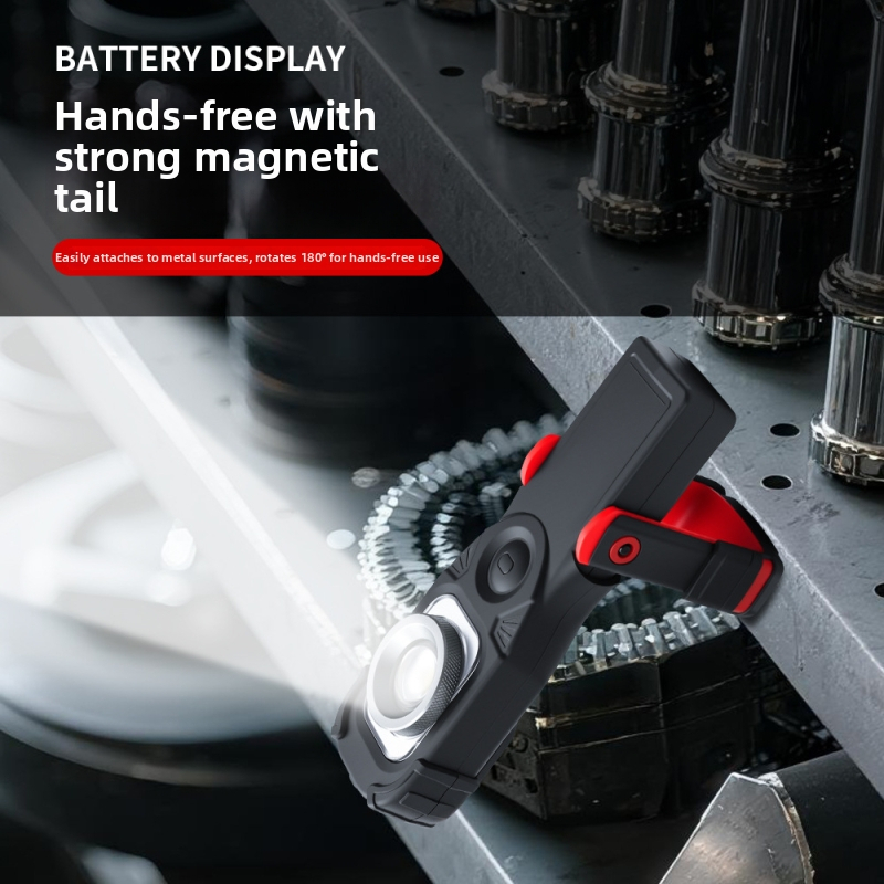 Ръчна COB LED работна лампа S695 – COB+LED, 3.7V, 6000–7000K, размери 45.5×64.1×208 мм