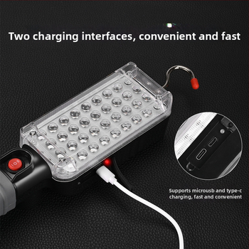 LED inšpekčná pracovná lampa s USB-C nabíjaním, magnetický hák, 360° otáčanie, 2000 mAh