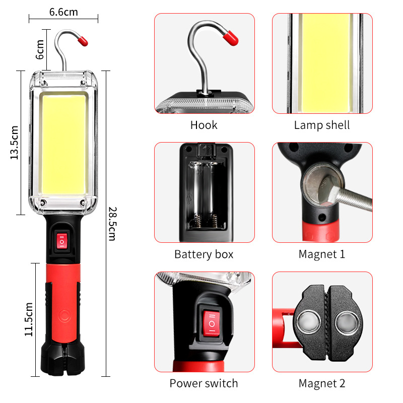 Napajana LED radna svjetiljka za popravke automobila s magnetnom bazom, 18650 baterija, 20W, domet preko 500 m, višefunkcionalna