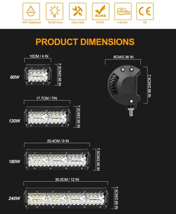 LED radna svjetiljka s tri oka za terenac, 12-24V, aluminij, 6000K, 180W/240W/360W/420W