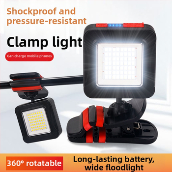 Klipová LED pracovná lampa s nabíjateľnou lítiovou batériou – prenosná lampa na opravy a údržbu áut, 360° lúmen, nastaviteľná jasnosť