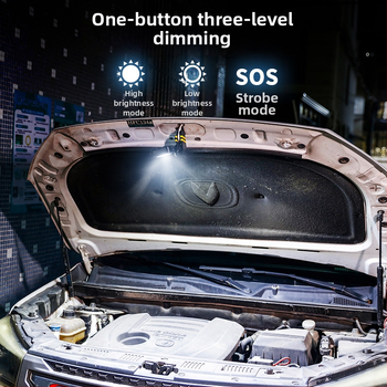 Klipová LED pracovná lampa s nabíjateľnou lítiovou batériou – prenosná lampa na opravy a údržbu áut, 360° lúmen, nastaviteľná jasnosť