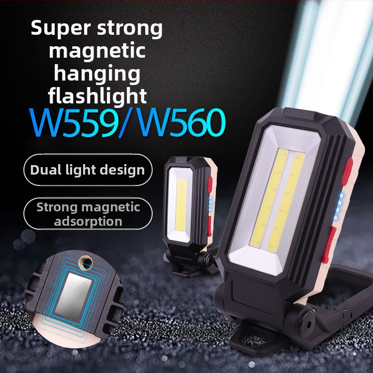 COB darbo lempa su magnetine kilpele, LED 10W, 2400mAh įkraunama baterija, sulankstoma, 360° sukimas