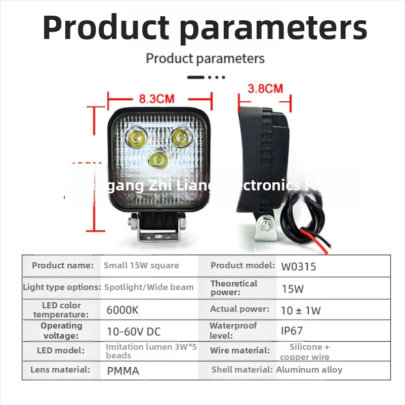 LED radno svjetlo za vozila, četvrtasti dizajn, 15W, 10-60V, 6000K, 1440 lm, model F0006