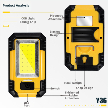 KM-Y36 magnetska COB LED radna svjetiljka, kućište od aluminijske legure, punjiva, za popravke automobila i održavanje