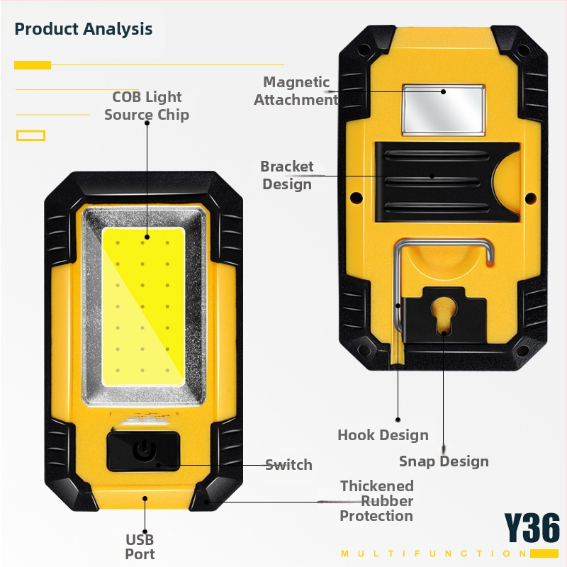 KM-Y36 magnetska COB LED radna svjetiljka, kućište od aluminijske legure, punjiva, za popravke automobila i održavanje
