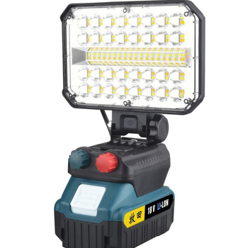 18V LED darba gaisma instrumentiem, dimmable, krāsu temperatūras regulēšana, 40W, saderīgs ar Makita un DeWalt saskarnēm, 120° starojums