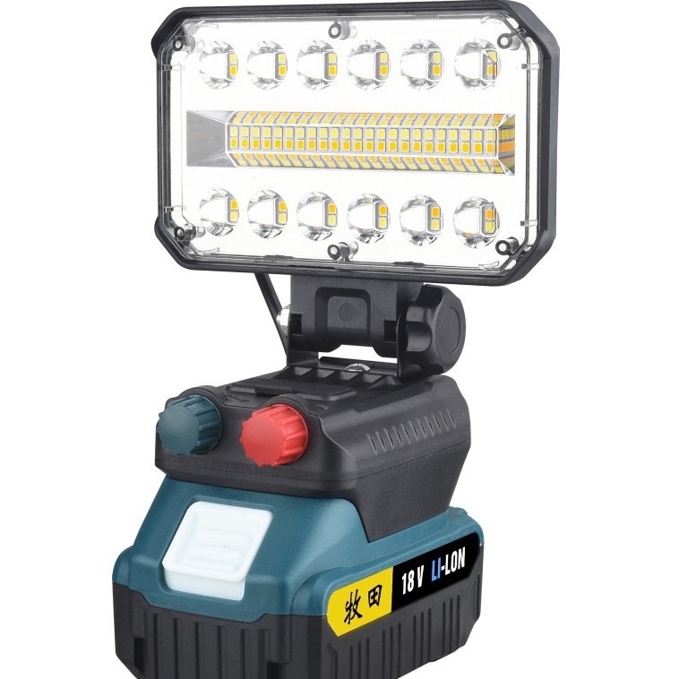 18V LED darba gaisma instrumentiem, dimmable, krāsu temperatūras regulēšana, 40W, saderīgs ar Makita un DeWalt saskarnēm, 120° starojums