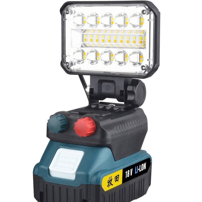 18V LED darba gaisma instrumentiem, dimmable, krāsu temperatūras regulēšana, 40W, saderīgs ar Makita un DeWalt saskarnēm, 120° starojums