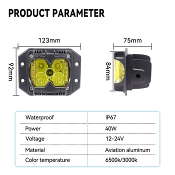 Lumină de lucru LED cu trei fețe pentru vehicul off-road, impermeabilă, 12-24V, 40W, 6000LM, durată de viață 50.000 h