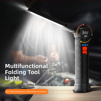 Daudzfunkcionāla saliekamā darba lampa ar 360° rotāciju, SMD gaisma, regulējams spilgtums, aizmugurējais magnētiskais stiprinājums