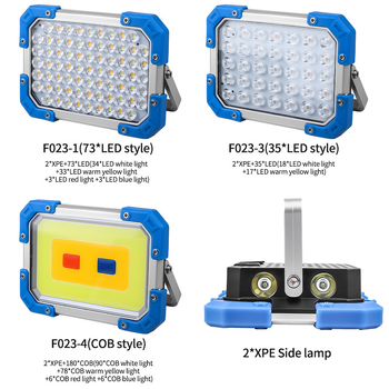 LED mágneses munka lámpa COB LED-del, hordozható kültéri kemping és autójavítás céljára, újratölthető 5V/1A, beépített 3600mAh akkumulátor (3x18650), mágneses tartó, 50–100m fénysugár