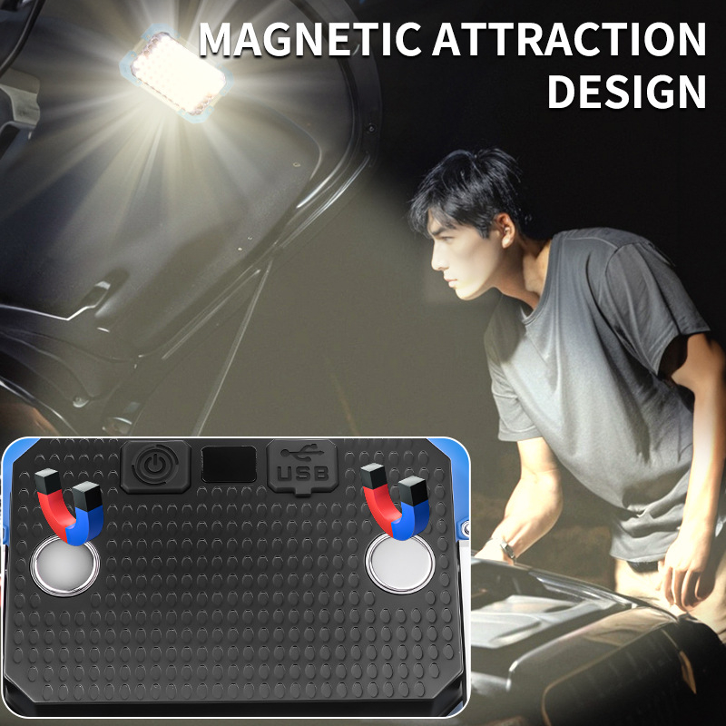 LED mágneses munka lámpa COB LED-del, hordozható kültéri kemping és autójavítás céljára, újratölthető 5V/1A, beépített 3600mAh akkumulátor (3x18650), mágneses tartó, 50–100m fénysugár