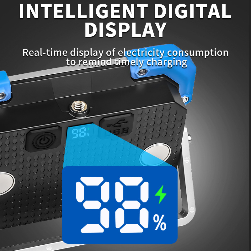 LED mágneses munka lámpa COB LED-del, hordozható kültéri kemping és autójavítás céljára, újratölthető 5V/1A, beépített 3600mAh akkumulátor (3x18650), mágneses tartó, 50–100m fénysugár