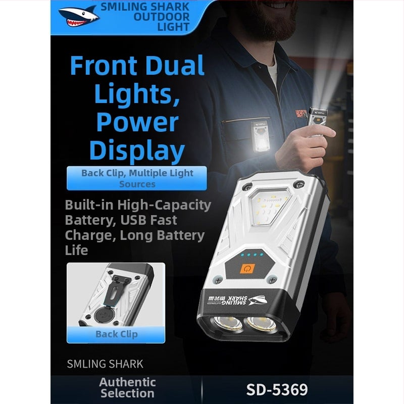 Višenamjensko prijenosno svjetlo s punjenjem, radnim osvjetljenjem i floodlightom, magnetska ugradnja; Materijal: ABS + aluminijska legura; Baterija: 800–5000 mAh; Izvor svjetla: LED; Napajanje: punjivo; Doseg: 100–200 m