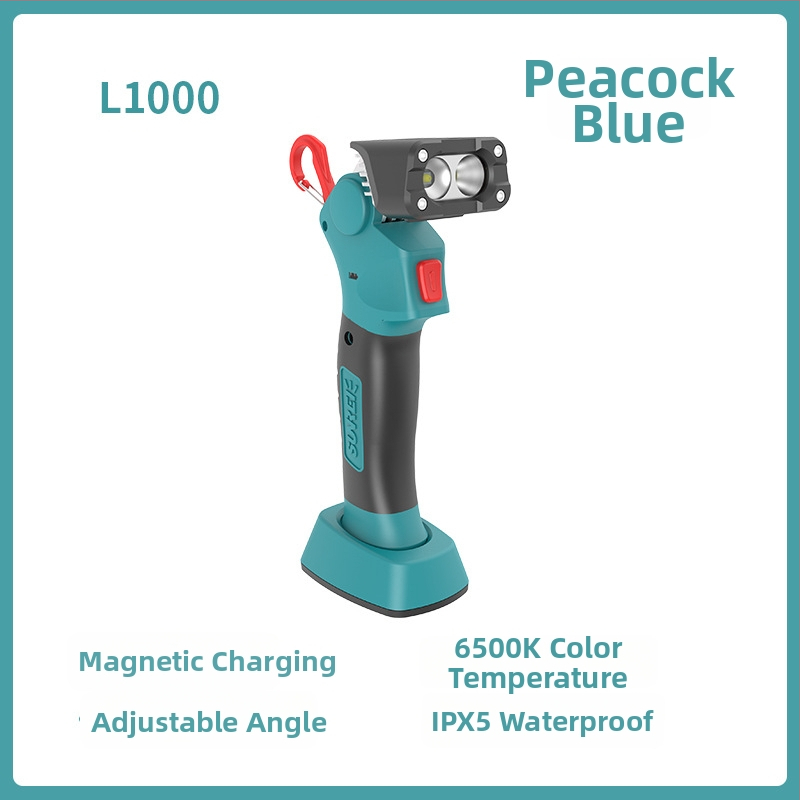 Sunrei L1000 LED rokas lukturis ar magnētisku darba apgaismojumu, USB uzlāde, 11W pie 5V, kempinga lampa