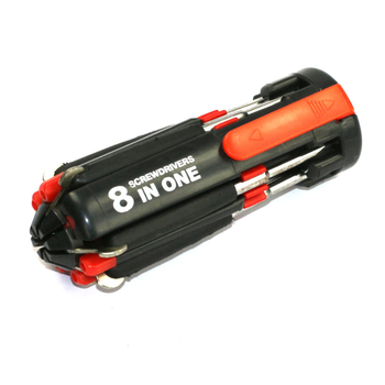 Opt în unu: unealtă auto multifuncțională cu lampă de inspecție, șurubelniță și lanternă — corp din aliaj de aluminiu, LED, alimentare manuală, rază până la 100 m