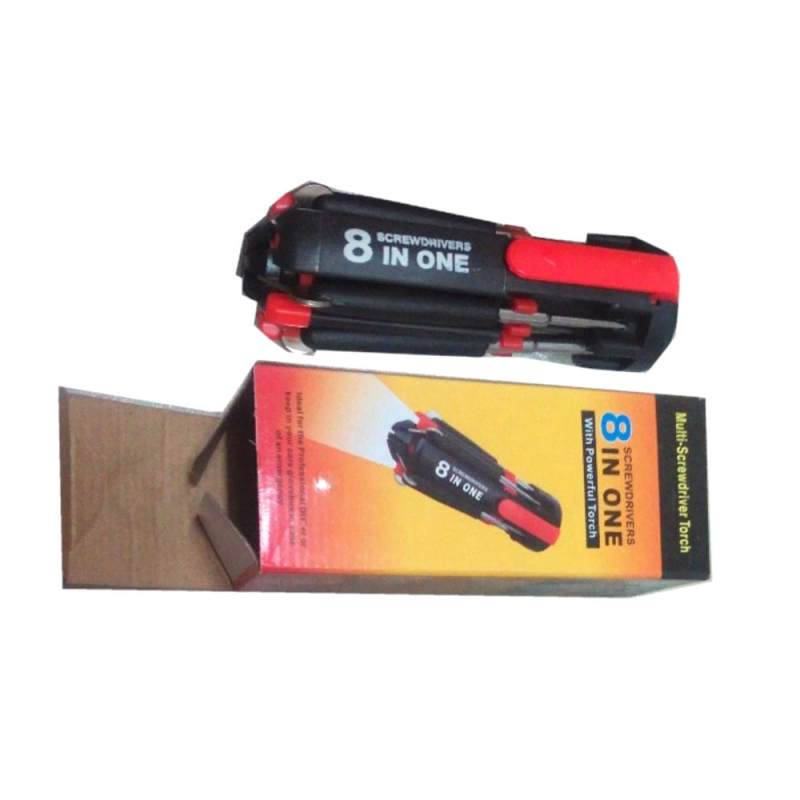 Opt în unu: unealtă auto multifuncțională cu lampă de inspecție, șurubelniță și lanternă — corp din aliaj de aluminiu, LED, alimentare manuală, rază până la 100 m