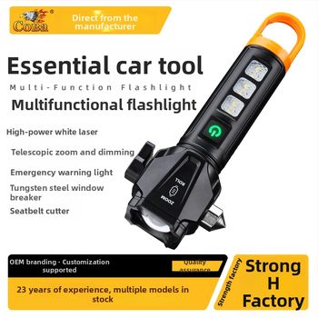 Cb-x90 10W LED zseblámpa autós vészkalapáccsal, munkalámpával és zoom funkcióval hosszú hatótávolságú fénnyel (IPX4, 800 lm, 18650)