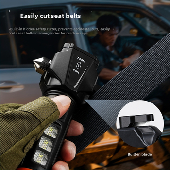 Cb-x90 10W LED zseblámpa autós vészkalapáccsal, munkalámpával és zoom funkcióval hosszú hatótávolságú fénnyel (IPX4, 800 lm, 18650)