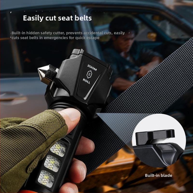 Cb-x90 10W LED zseblámpa autós vészkalapáccsal, munkalámpával és zoom funkcióval hosszú hatótávolságú fénnyel (IPX4, 800 lm, 18650)