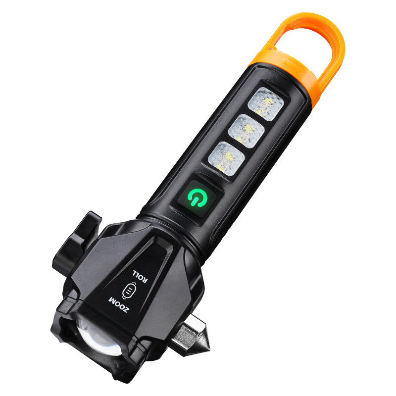 Cb-x90 10W LED zseblámpa autós vészkalapáccsal, munkalámpával és zoom funkcióval hosszú hatótávolságú fénnyel (IPX4, 800 lm, 18650)