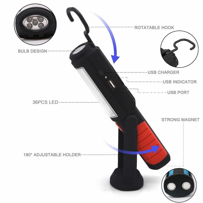LED prijenosno radno svjetlo s magnetskom kukom — 350+ lumena, 10W, 1200mAh, punjivo, domet 200–500 m