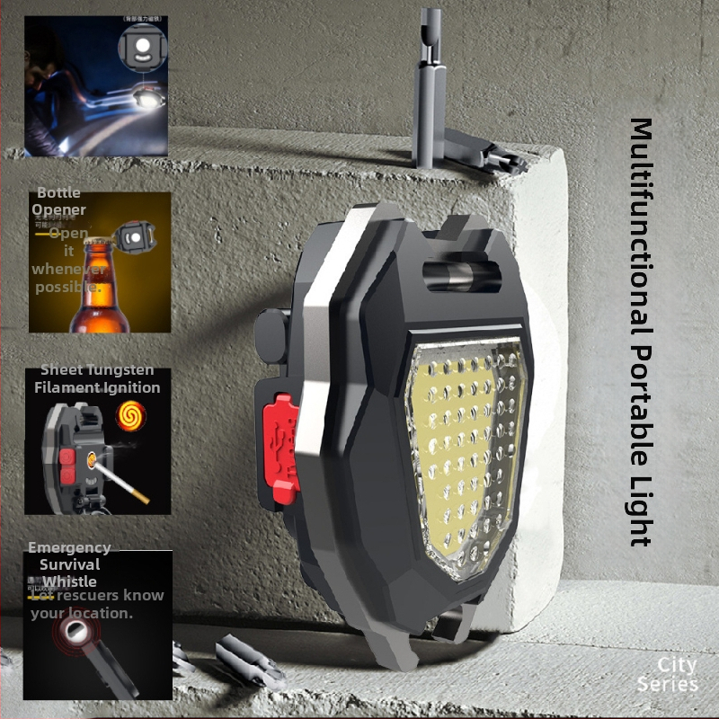 LED lukturis uz atslēgas ar iebūvētu šķiltavu — kompakta kempinga gaisma, uzlādei, 3V, 5W, manuālais slēdzis